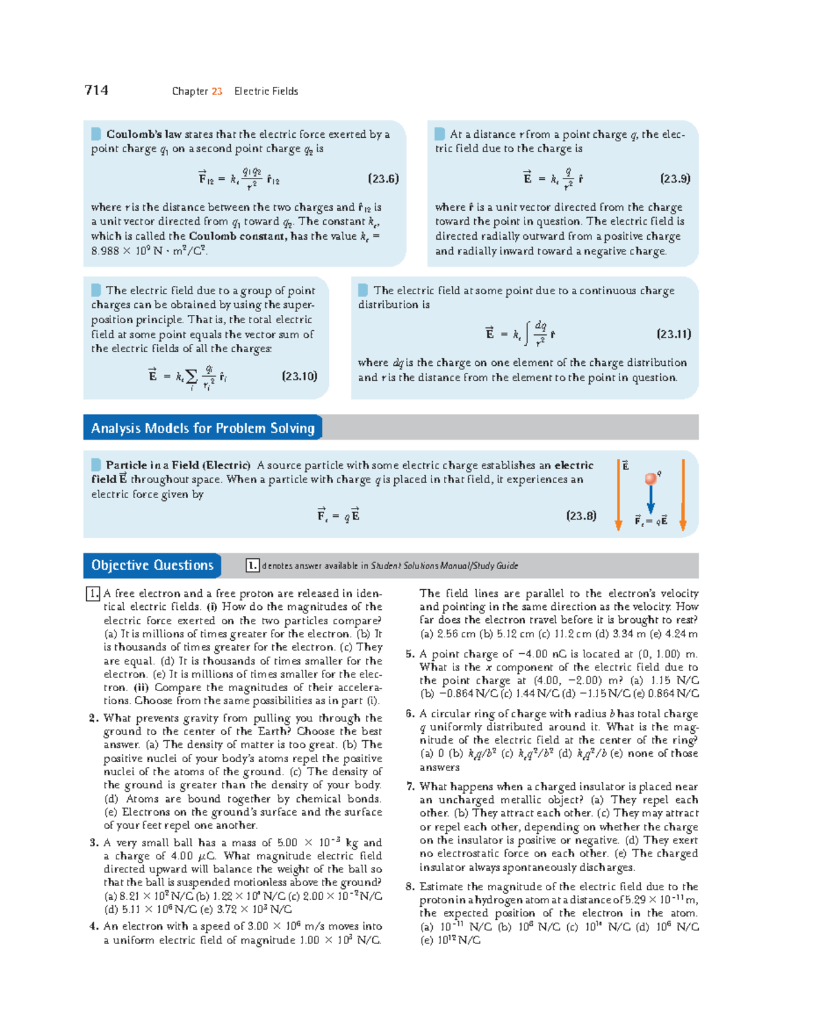 714 Chapter 23: Electric Fields and Forces in Point Charges - Studocu