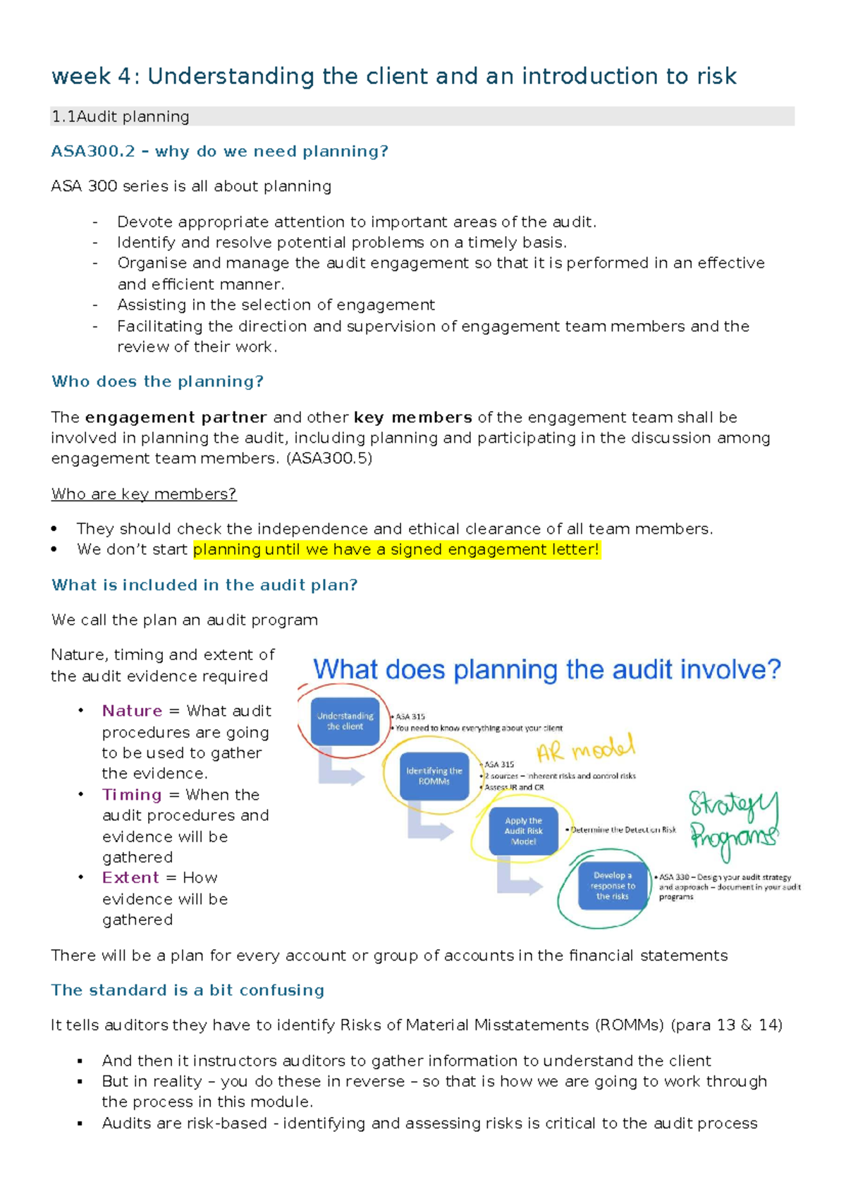 Week 4 & 5: Client Understanding and Risk in Audit Planning (ASA 300 ...