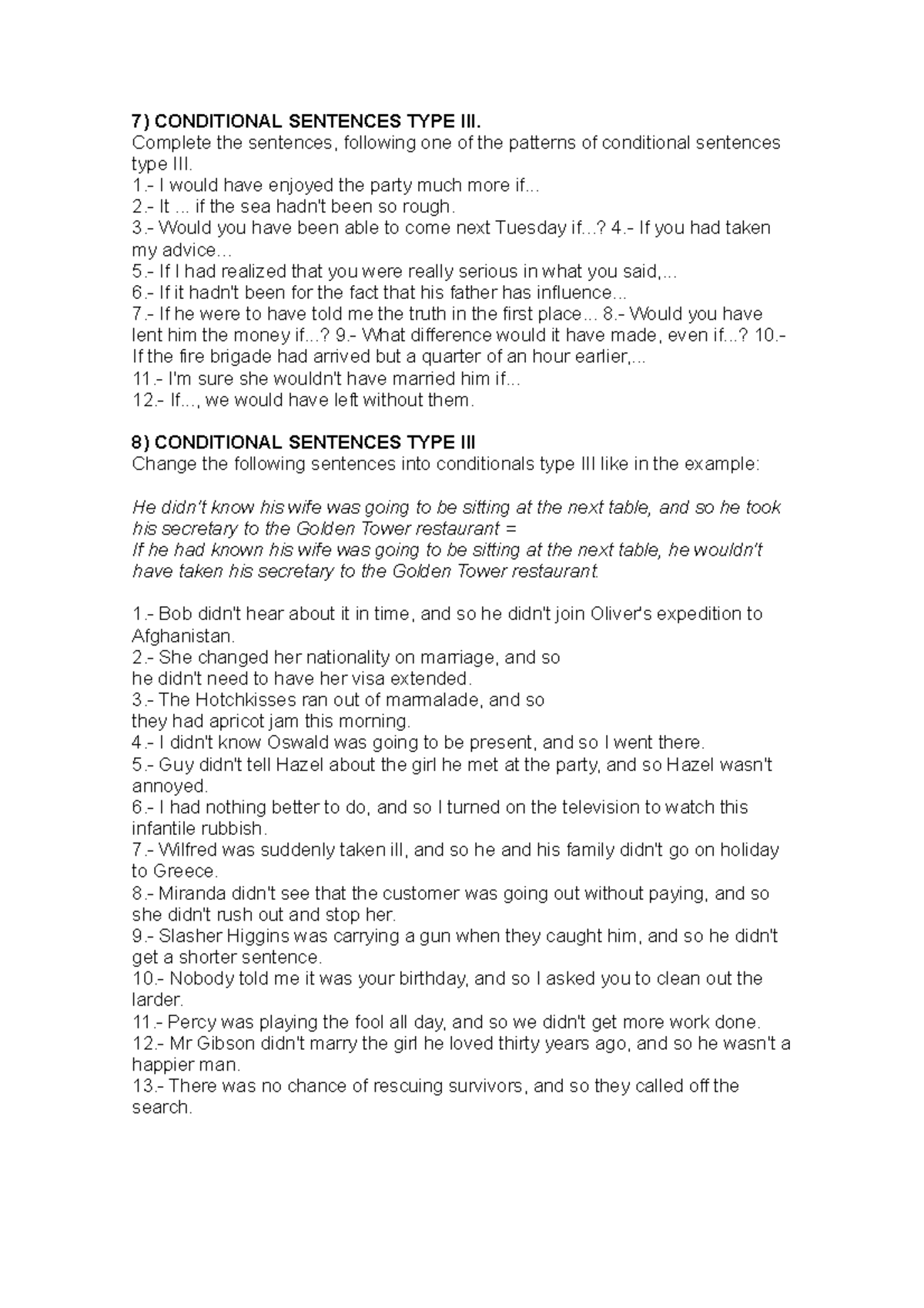 Conditional sentences BACH - 7) CONDITIONAL SENTENCES TYPE III ...