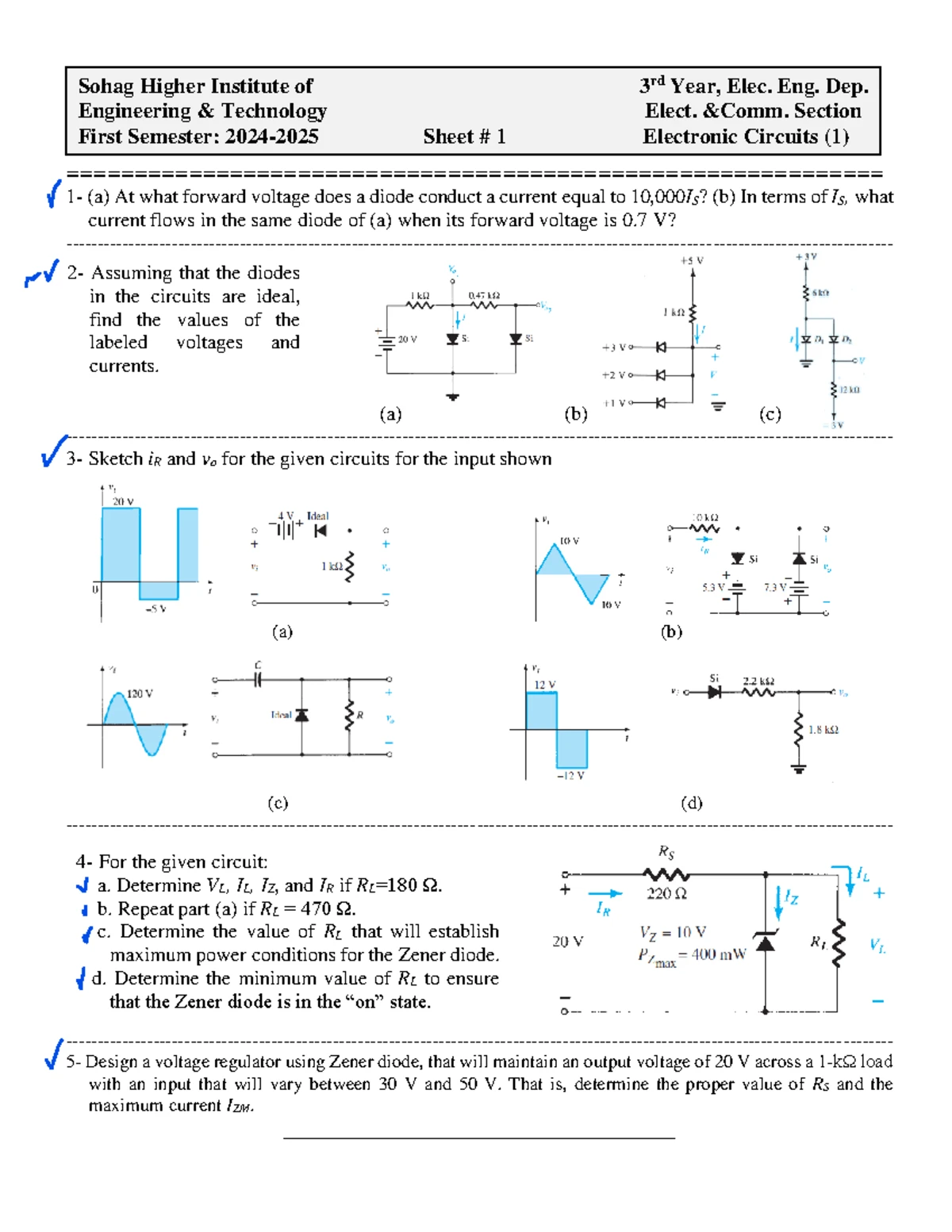 Sheet 9 EE 322 - Electronic Circuits (Final Exam Review) - Studocu