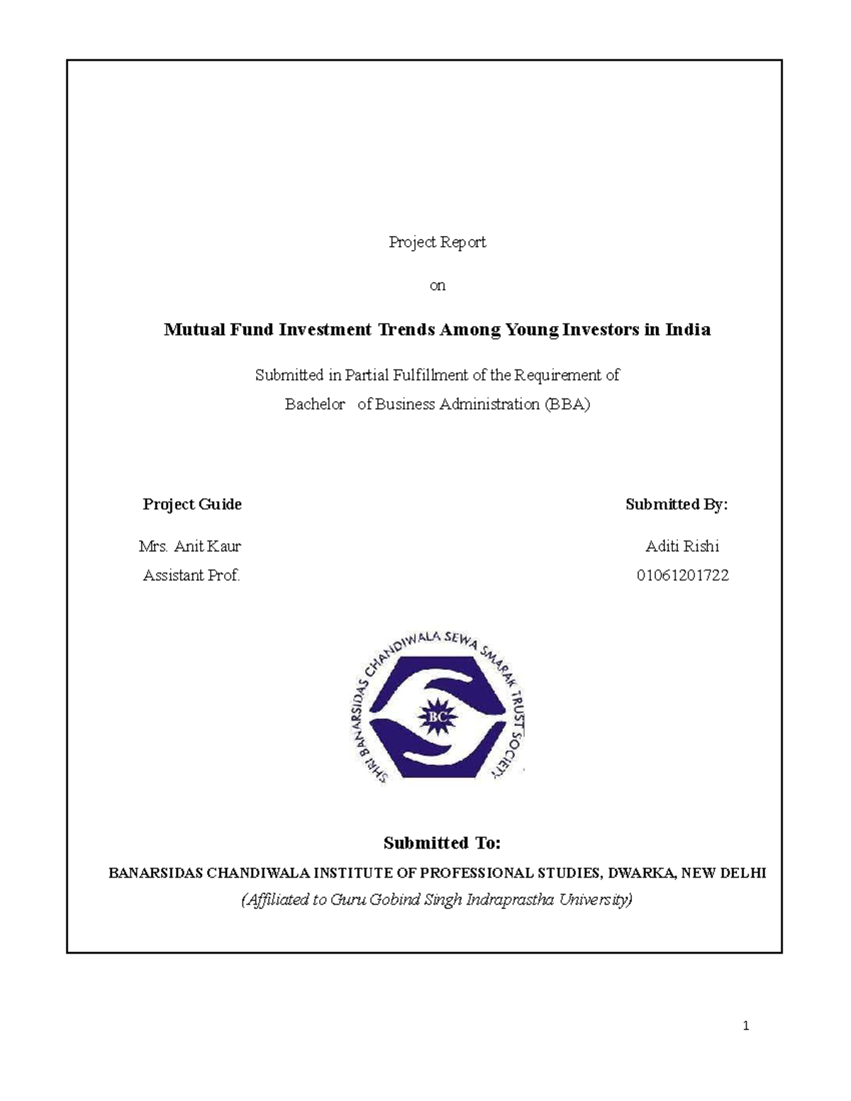 BBA Project Report: Mutual Fund Investment Trends Among Young Investors ...