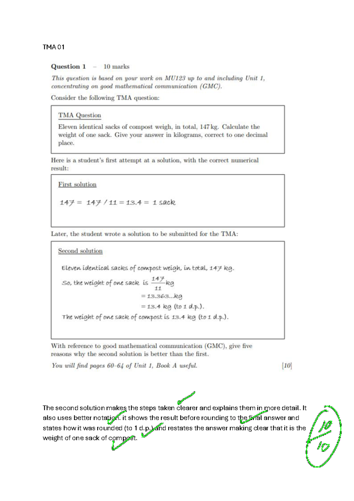 TMA 01 - Detailed Solutions and Calculations for Assignment - Studocu