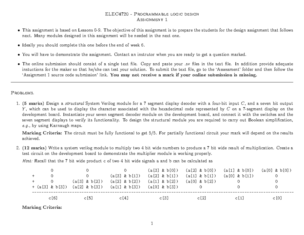 ELEC4720 - Assignment 1: Programmable Logic Design Tasks and Guidance ...