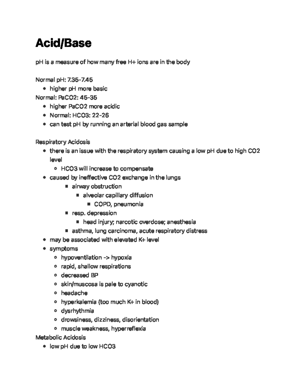 Acid-Base Balance Overview - UAH Nursing Program Notes - Studocu