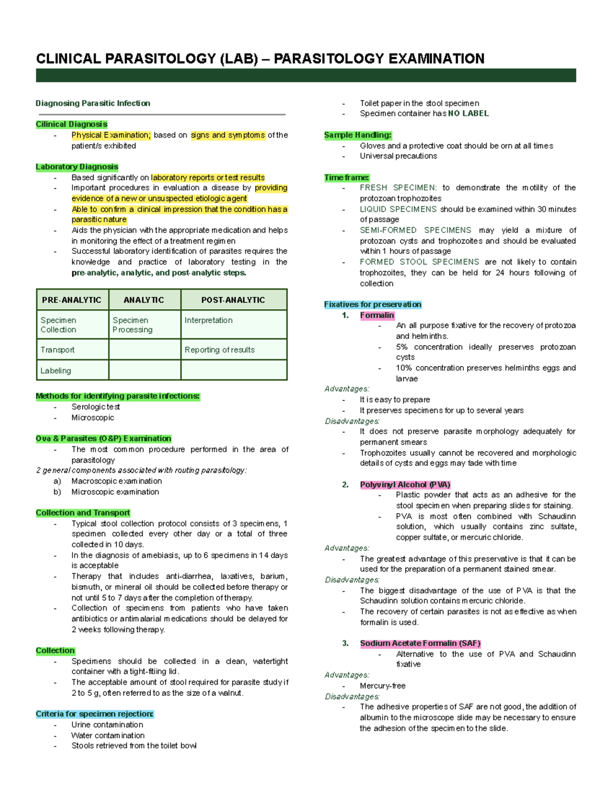 PARA LABORATORY - CLINICAL PARASITOLOGY (LAB) – PARASITOLOGY ...