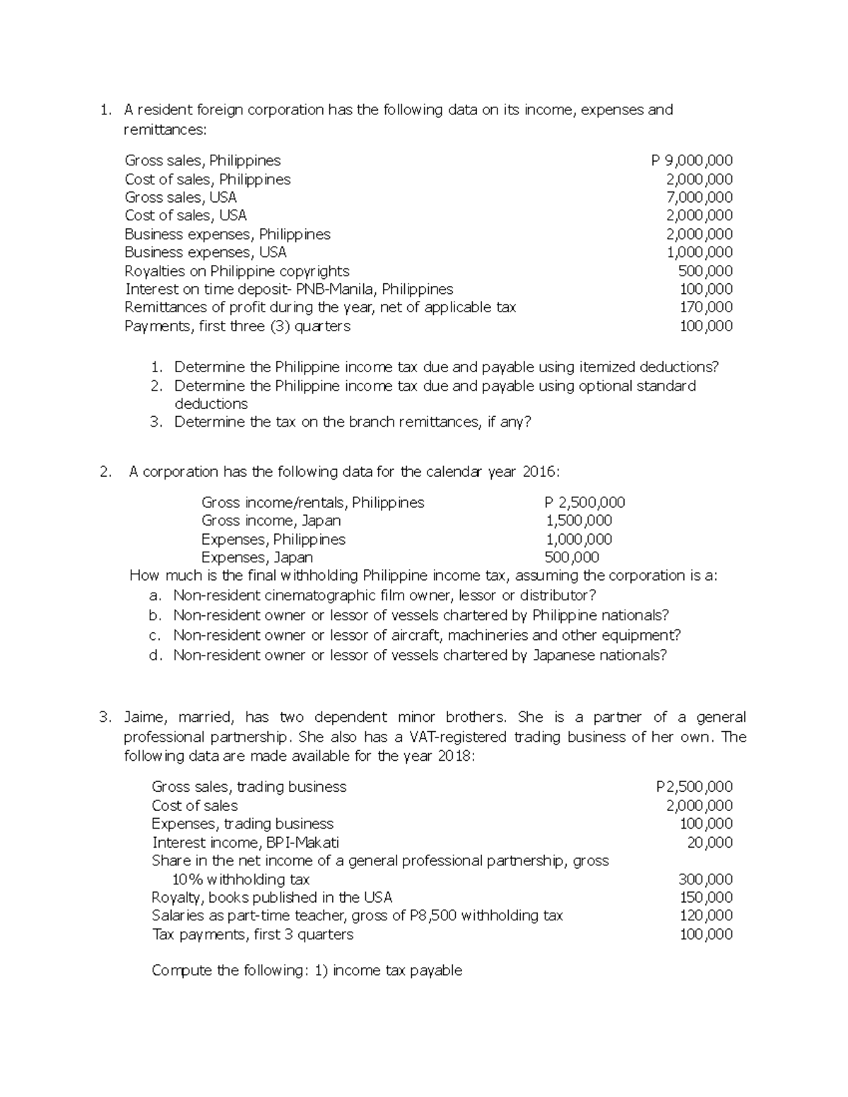 Tax11exercise PART 2 - Income Tax Summaries - A resident foreign ...