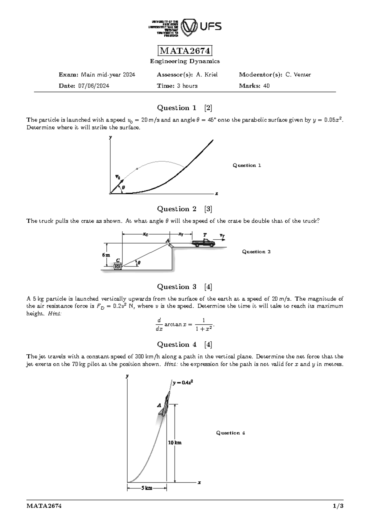 MATA2674 Engineering Dynamics Final Exam Questions 2024 - Studocu