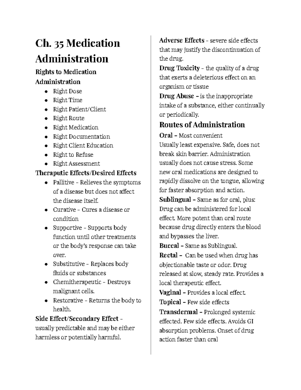 Ch. 35 Medication Administration: Essential Rights and Responsibilities ...