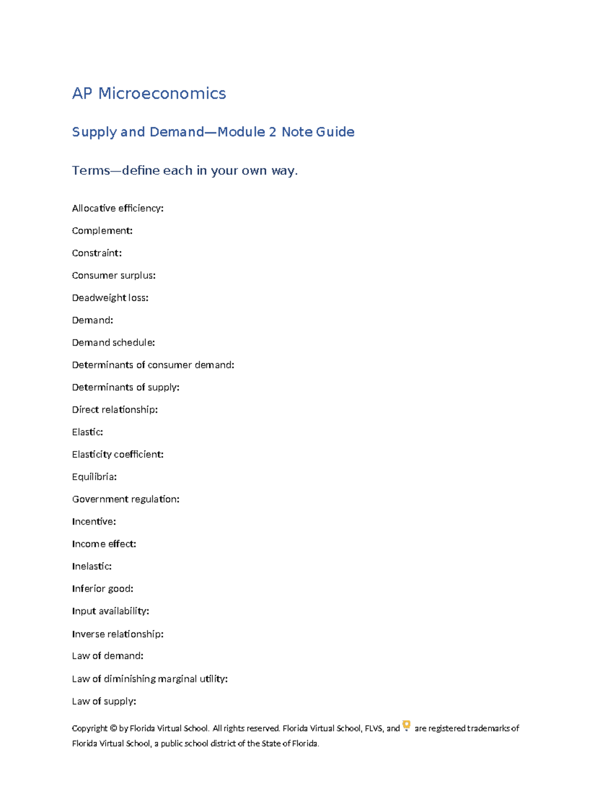 AP Microeconomics Supply and Demand Module Note Guide - Studocu