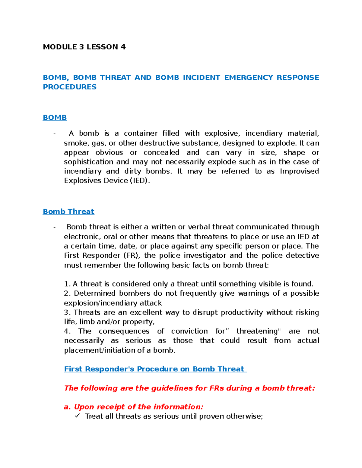Human Barrier: Emergency Response to Bomb Threats (Security Course ...