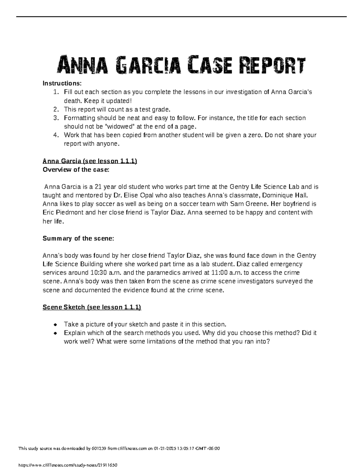 Investigation Report Anna Garcia's Death HOSA 601239 Studocu