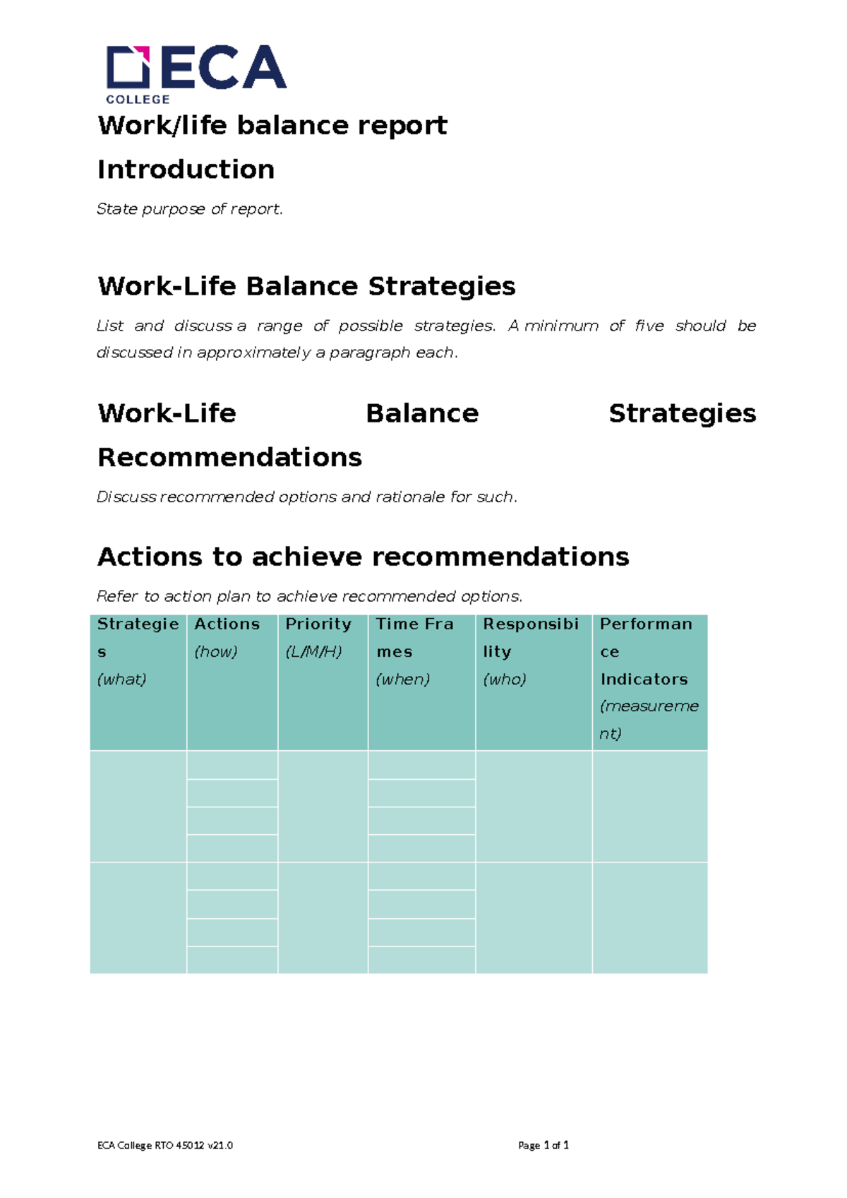 Bsbhrm 614 - Work-life balance report Template v21 - Work/life balance ...