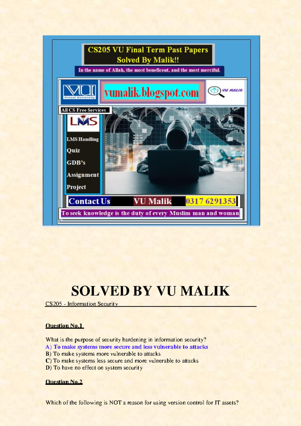 CS205 Final Term Past Paper 2023 Solutions by VU Malik - Studocu