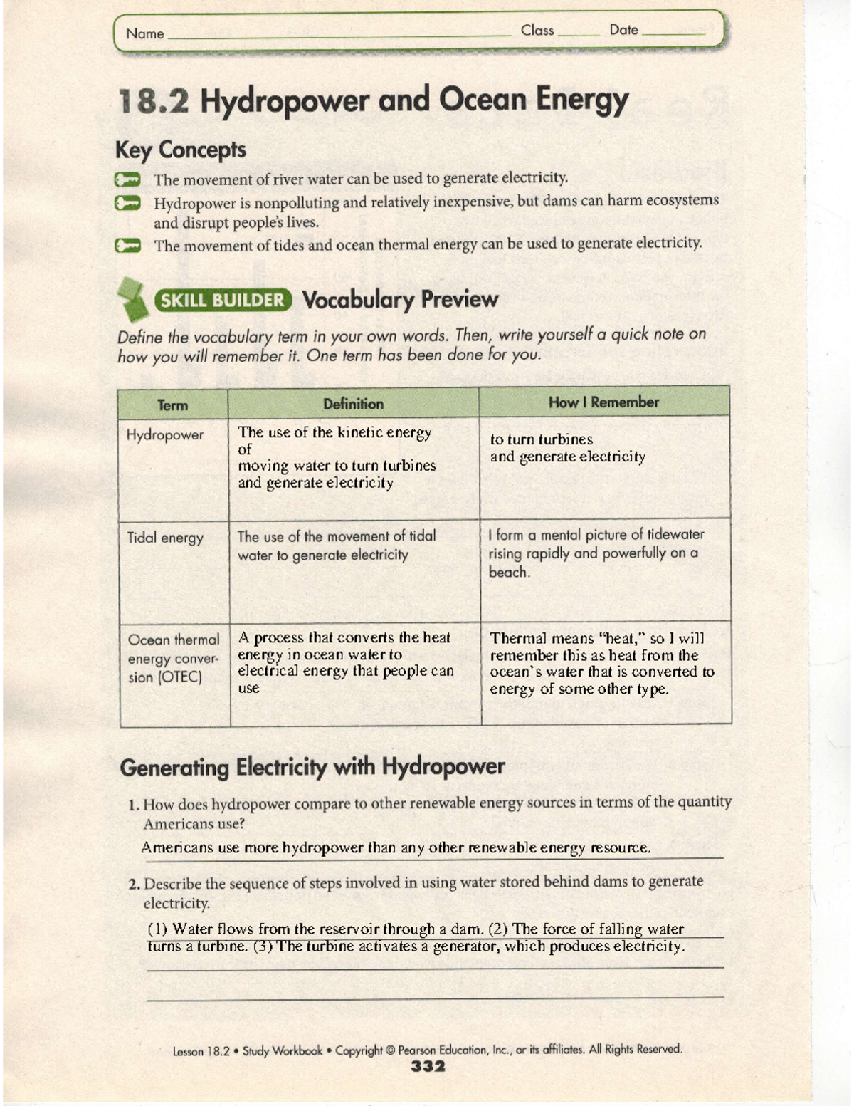 chapter 18-2 workbook - The use of the kinetic energy of moving water ...