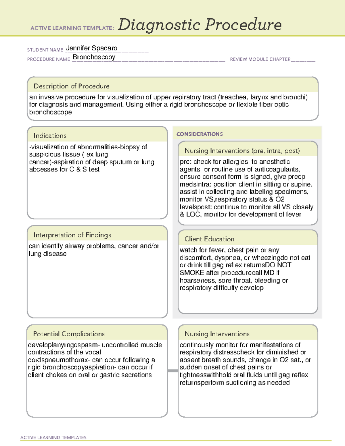 Diagnostic Procedure Notes: Bronchoscopy - Active Learning Template ...