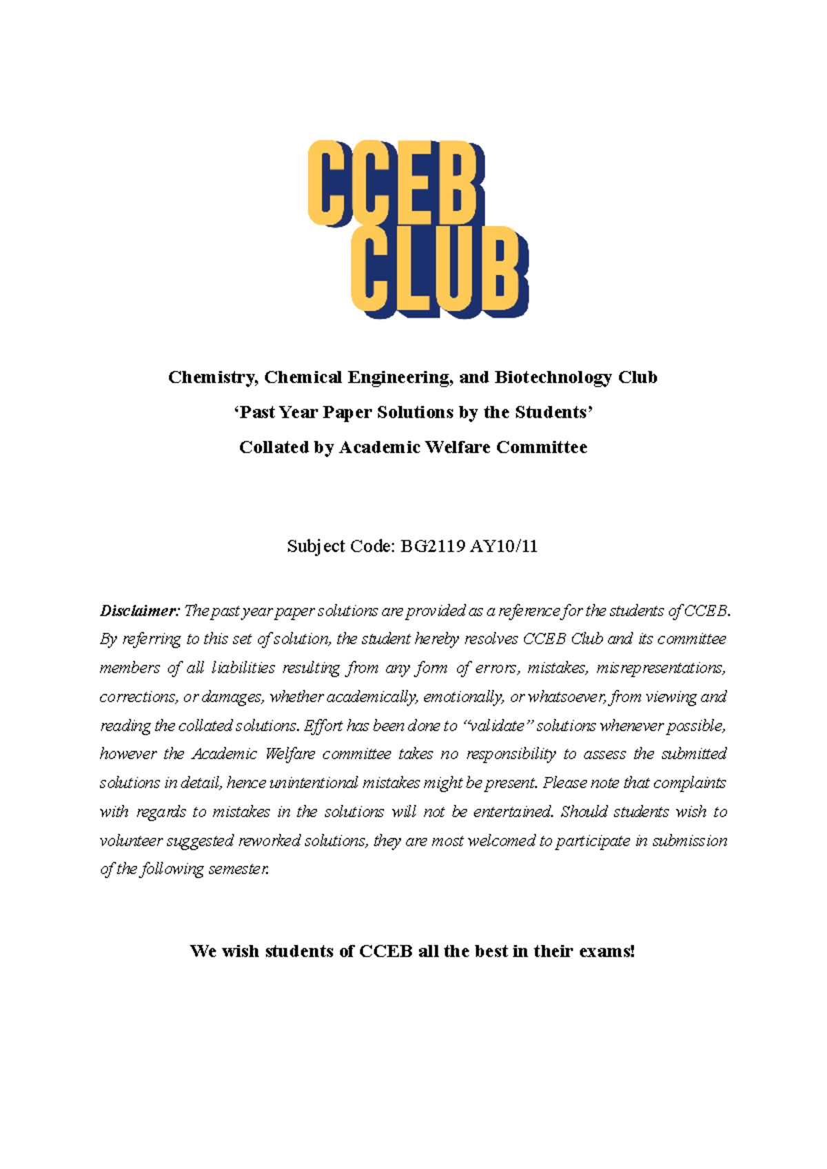BG2119 AY1011 - CCEB Year Paper Solutions & Exam Review - Studocu
