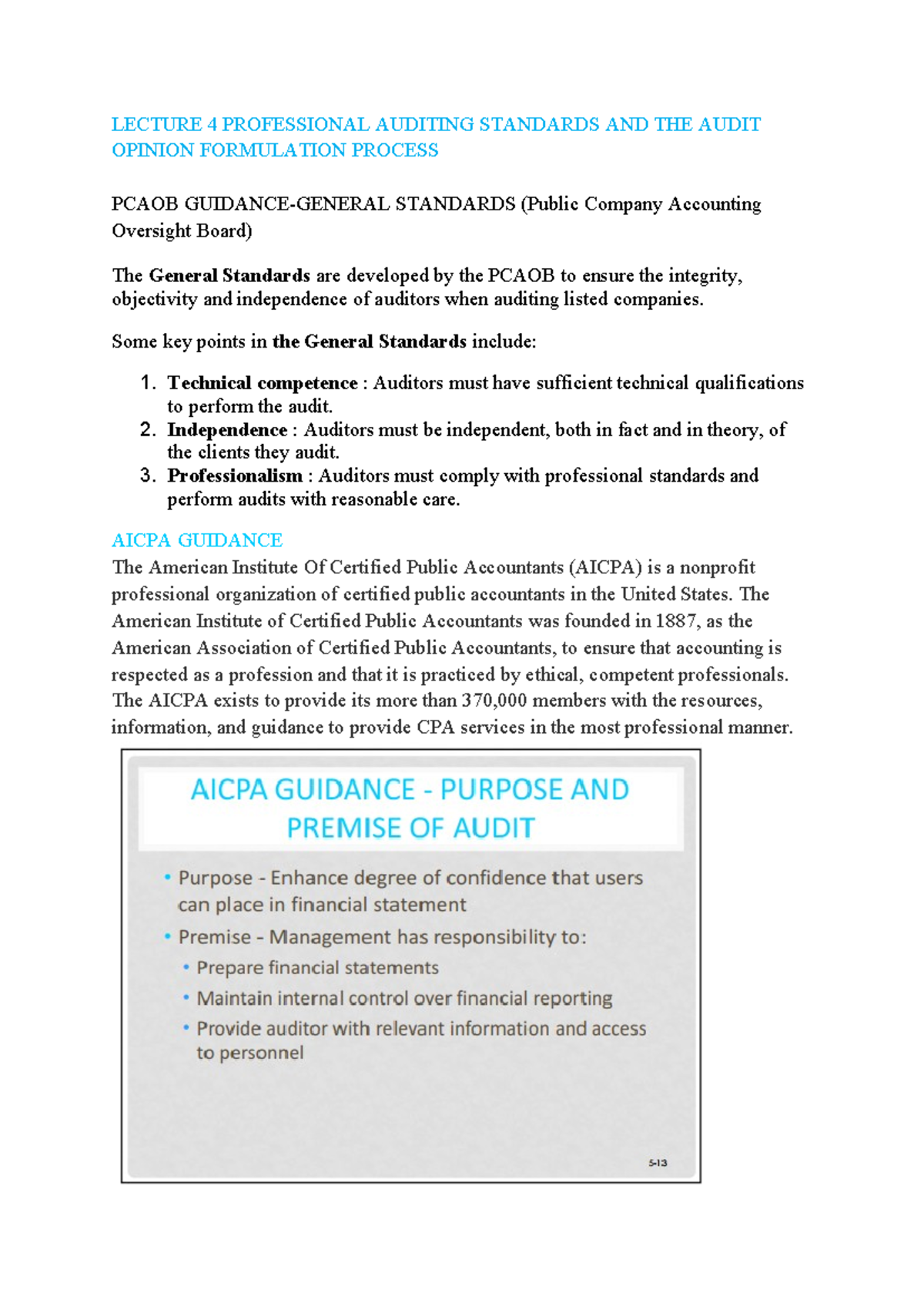 Lecture 4: Professional Auditing Standards & Audit Opinion Process ...