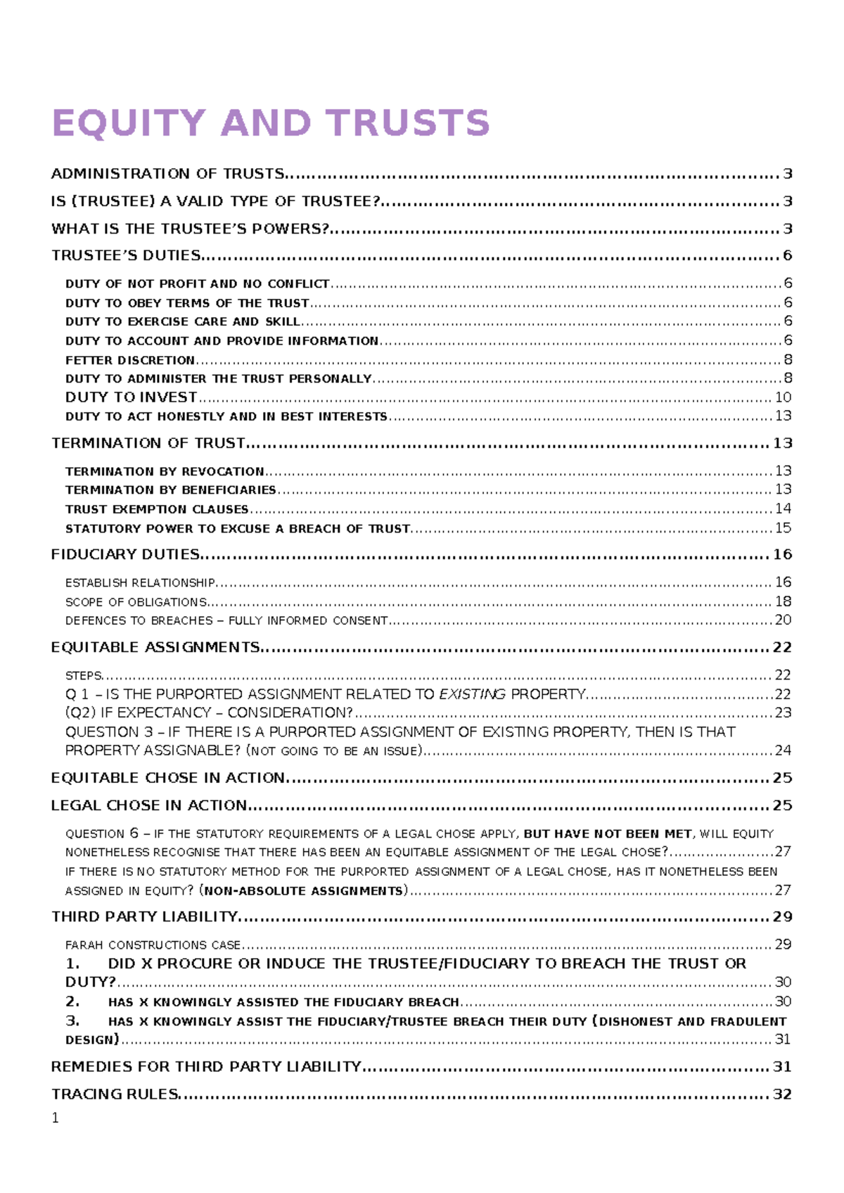 Equity EXAM Notes - Complete summary for final exam - EQUITY AND TRUSTS ...