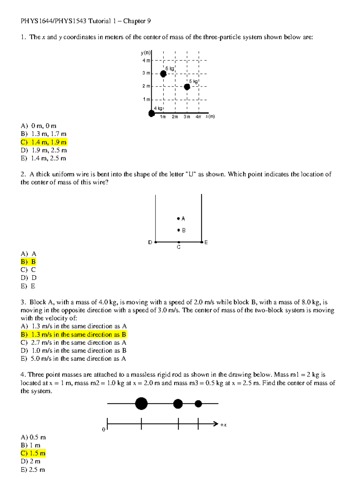 PHYS1644/PHYS1543 Tutorial 1: Chapter 9 Complete Solutions 2022 - Studocu