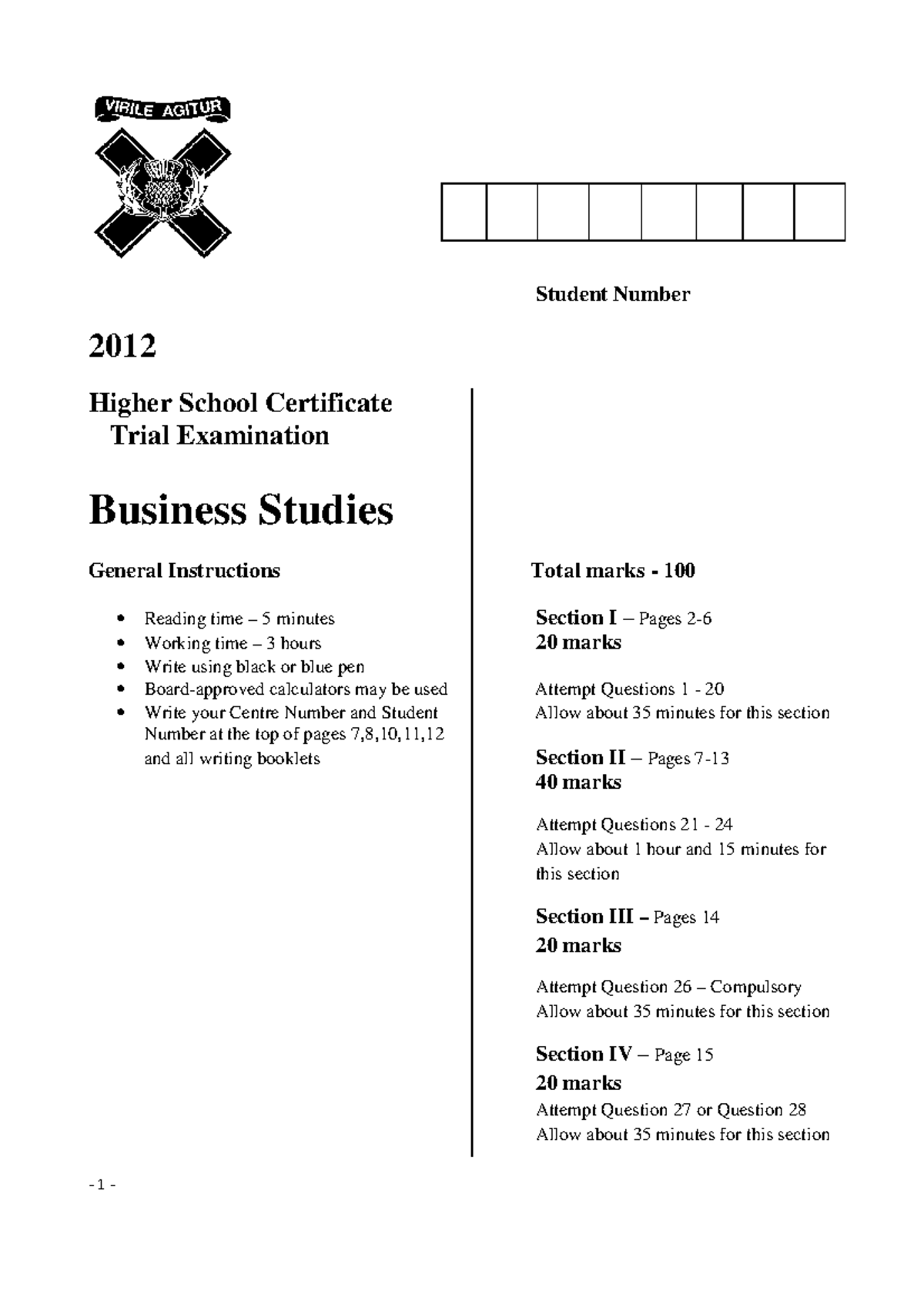 Knox Grammar 2012 HSC Business Studies Trial Exam & Solutions - Studocu