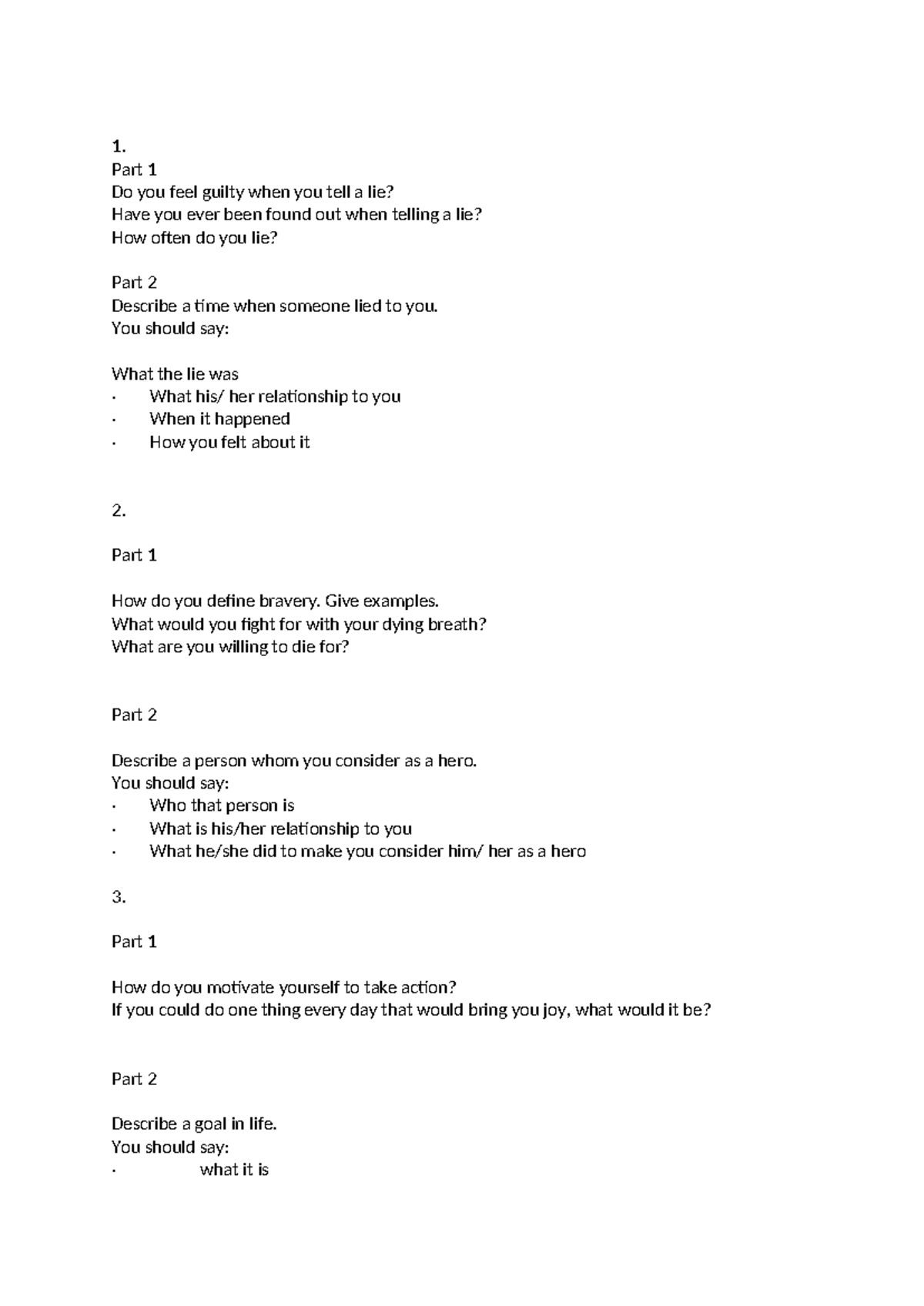 Speaking Practice - 1. Part 1 Do you feel guilty when you tell a lie ...