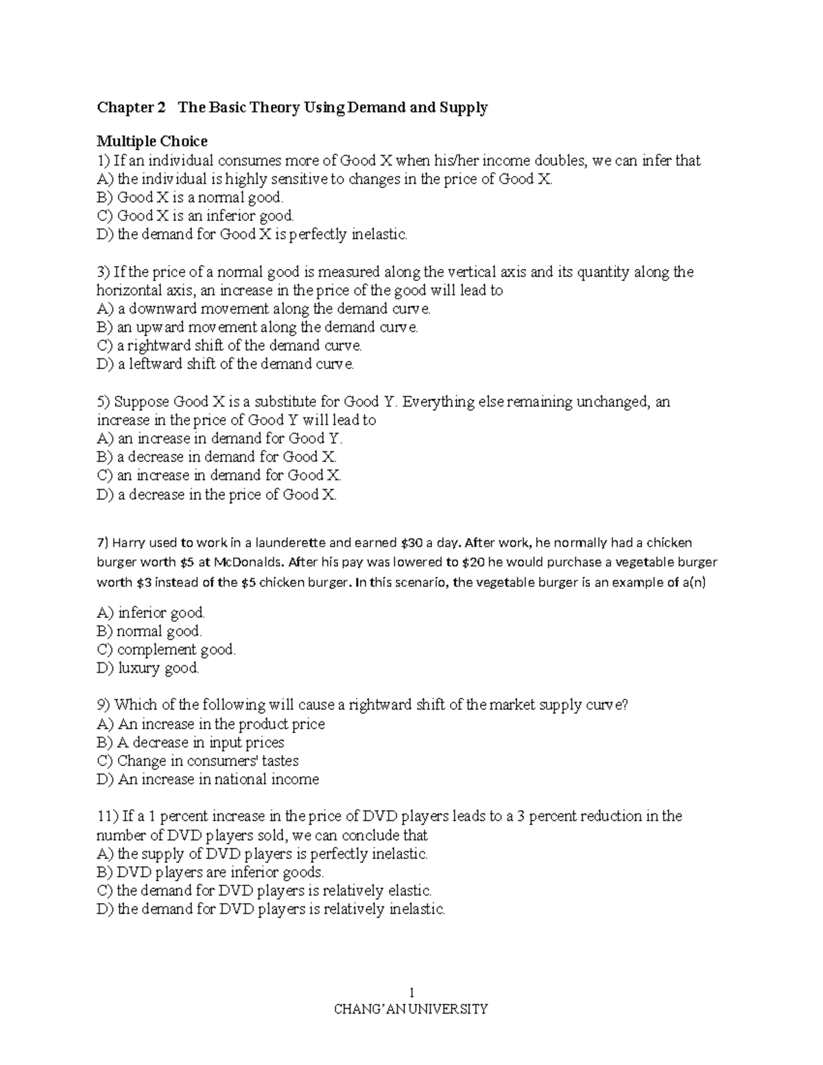 ECON 102: Assignment on Chapter 2 - Demand and Supply Theory - Studocu