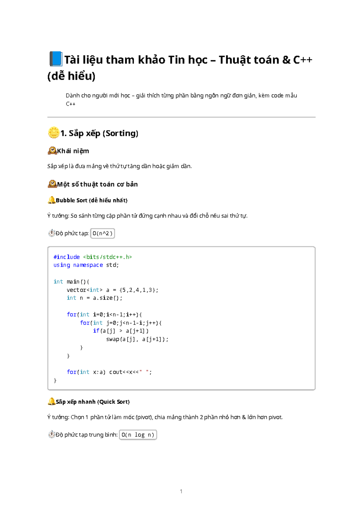 Tài Liệu Tham Khảo Thuật Toán C++ Cơ Bản cho Người Mới Học - Studocu