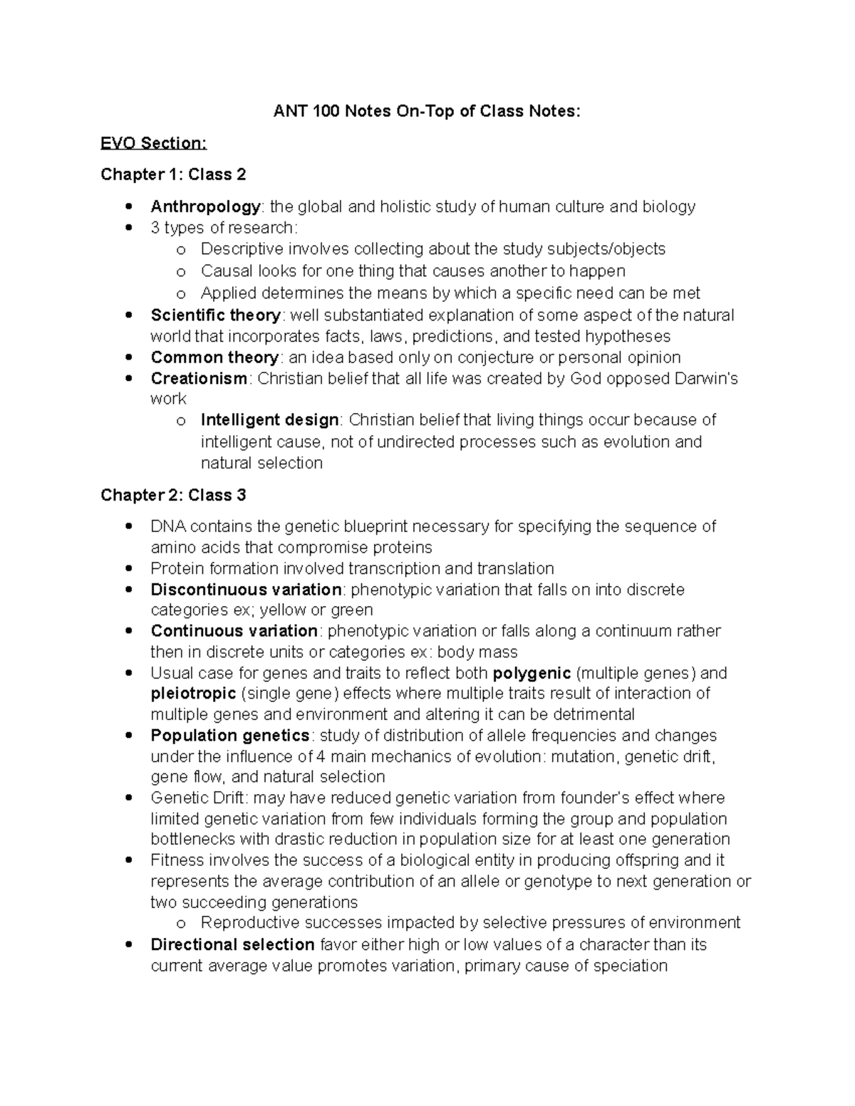 ANT 100 Essential Test Notes: Key Concepts Beyond Lecture Material ...