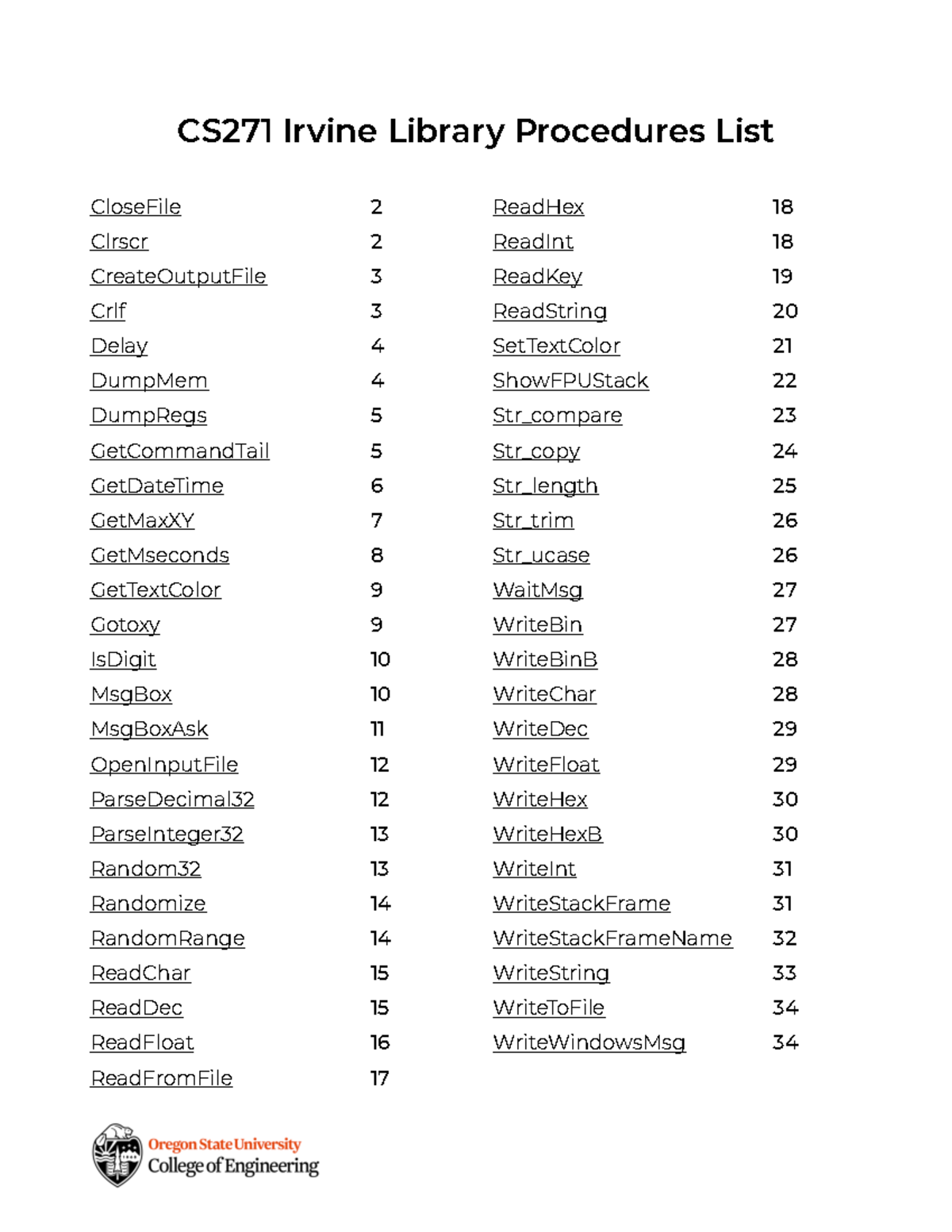 CS271 Library Procedures Reference Guide and Examples - Studocu