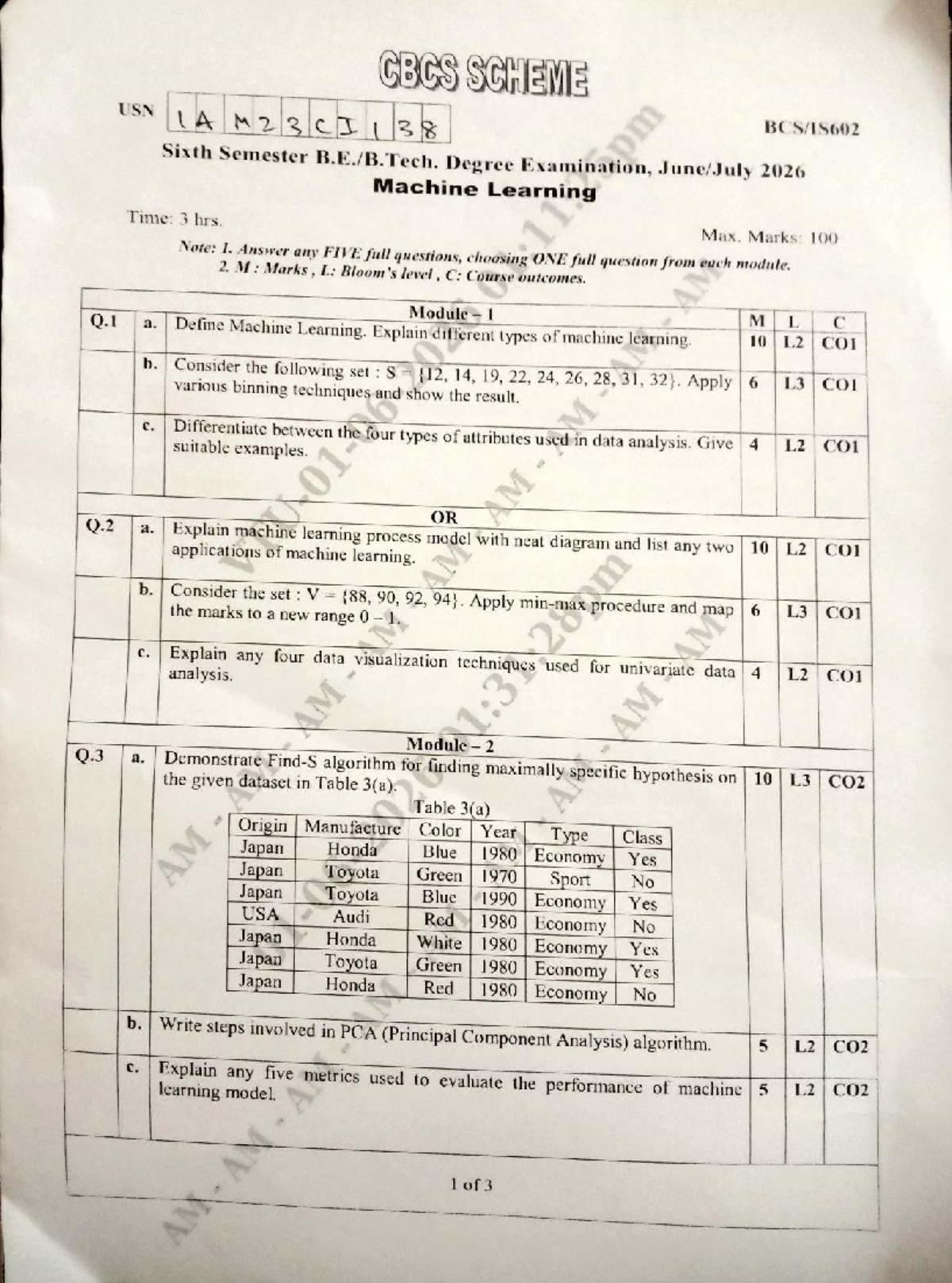 BCS602 June/July 2026 Machine Learning Exam Paper - Studocu