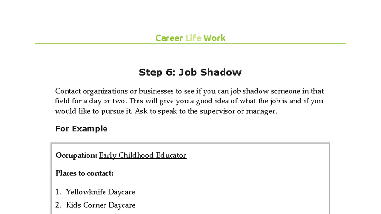 Career Life Work: Job Shadowing Guide and Tips - Studocu