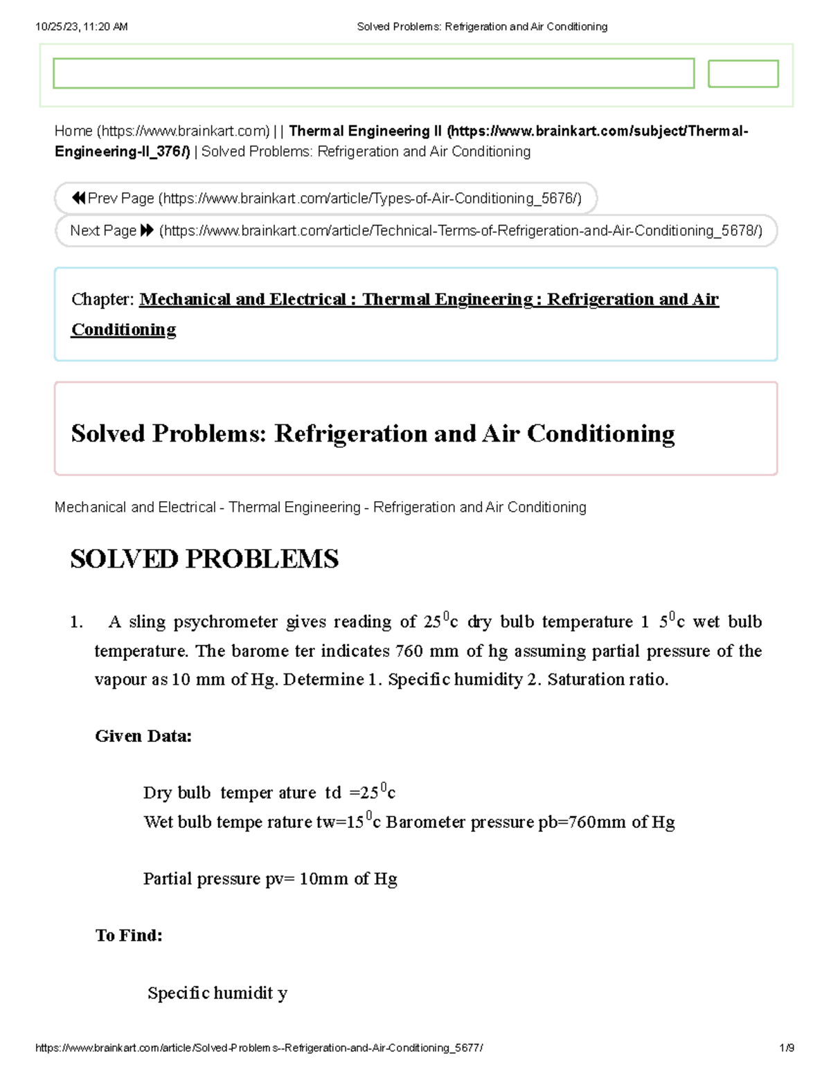 Solved Problems for Thermal Engineering II: Refrigeration &amp; AC - Studocu
