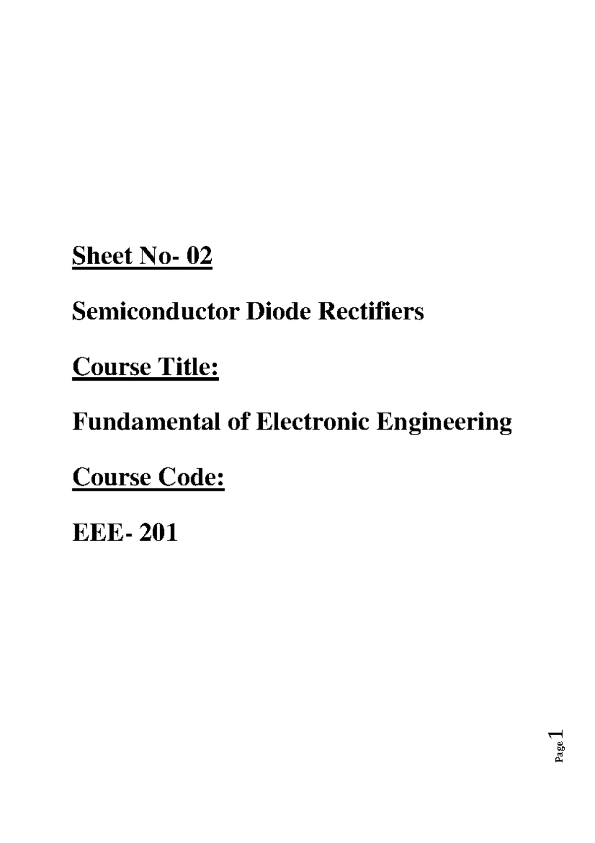 EEE201 Lecture Sheet 2 - Semiconductor Diode Rectifiers Overview - Studocu