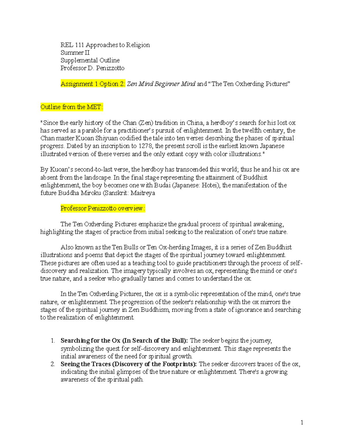 REL 101 Summer II: Ten Oxherding Pictures Overview and Analysis - Studocu