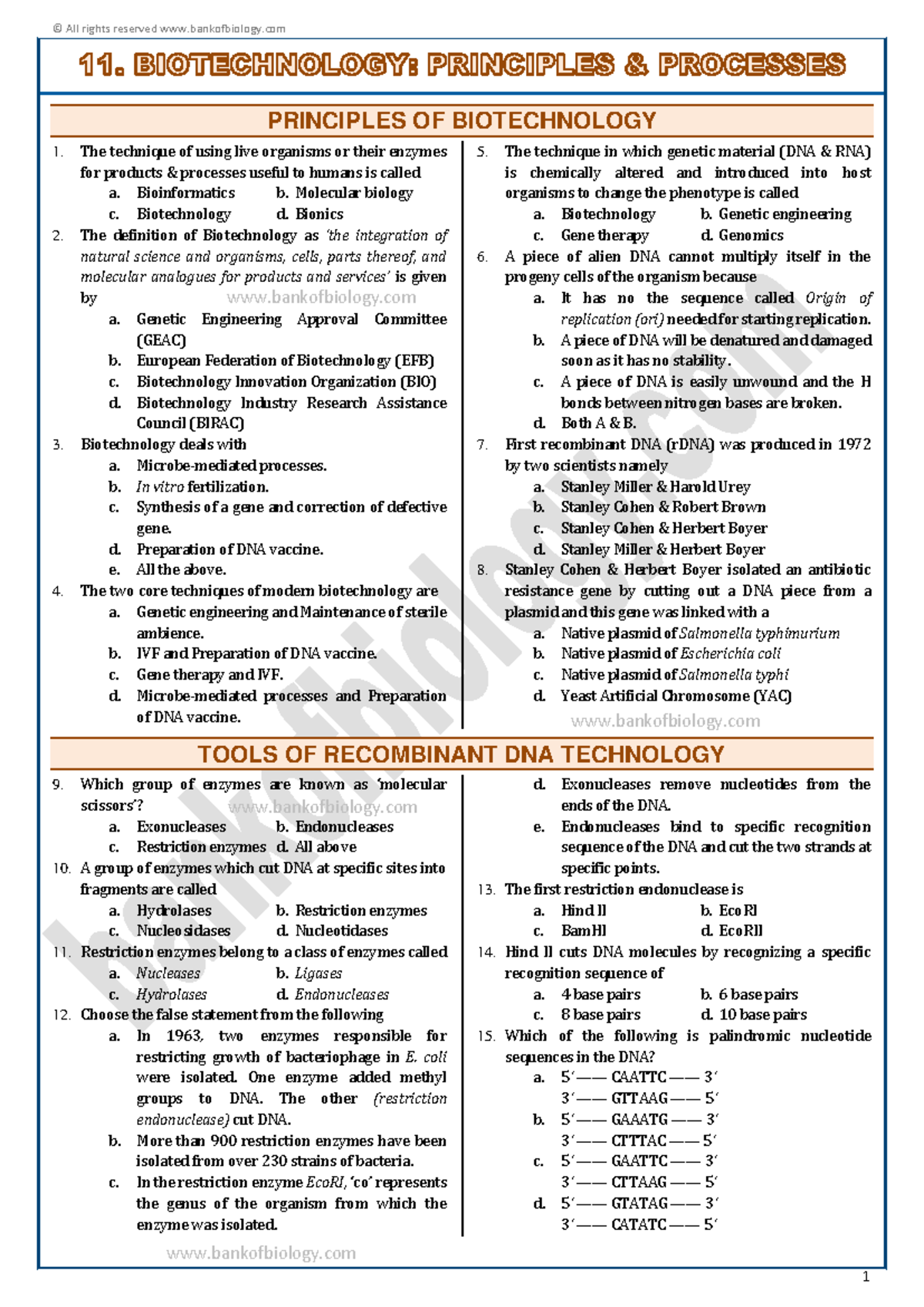 Biotechnology Principles & Processes: NEET Q&A Guide - Studocu