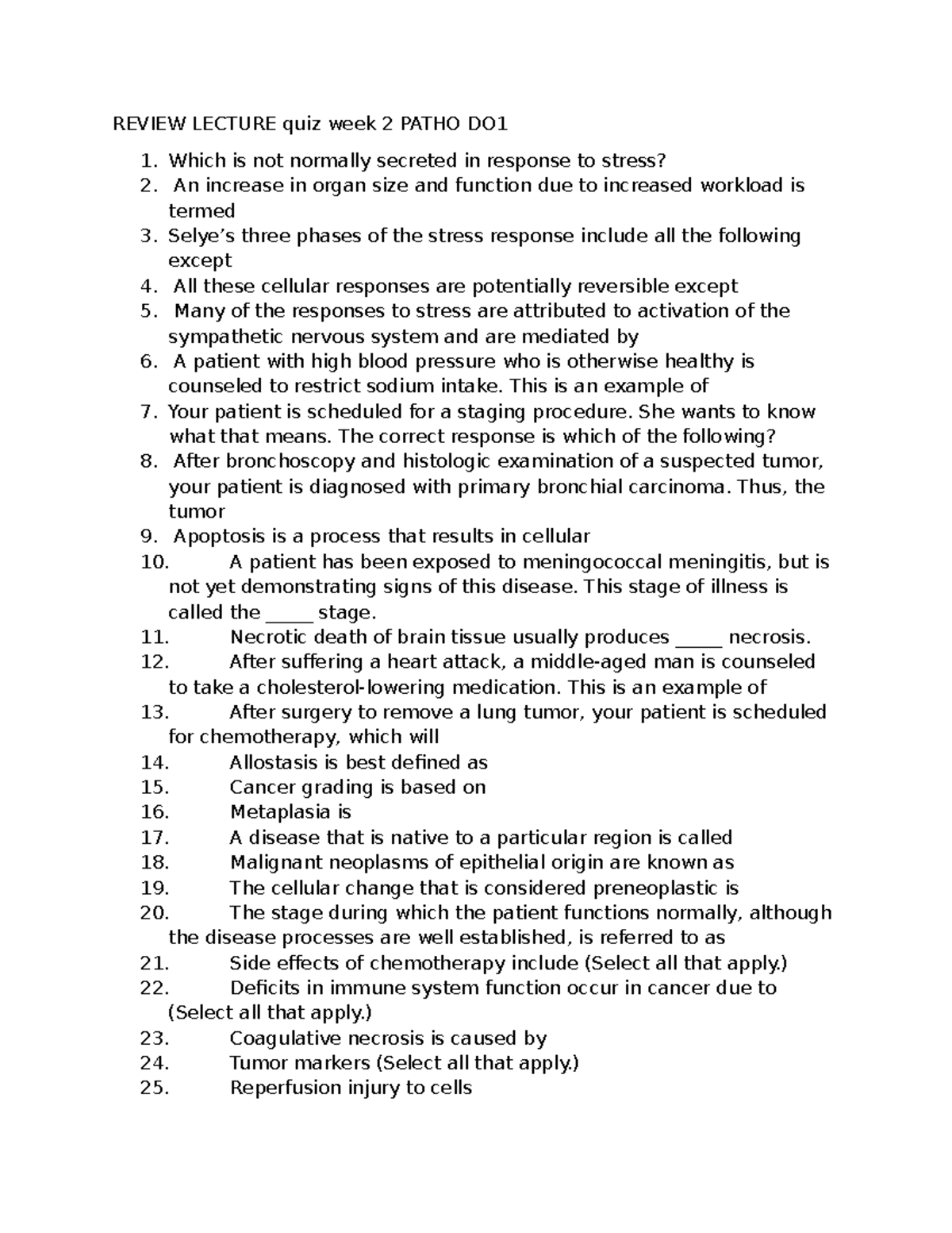 Patho+DO1+ Review+ Lecture+QUIZ+WEEK++2 - REVIEW LECTURE quiz week 2 ...
