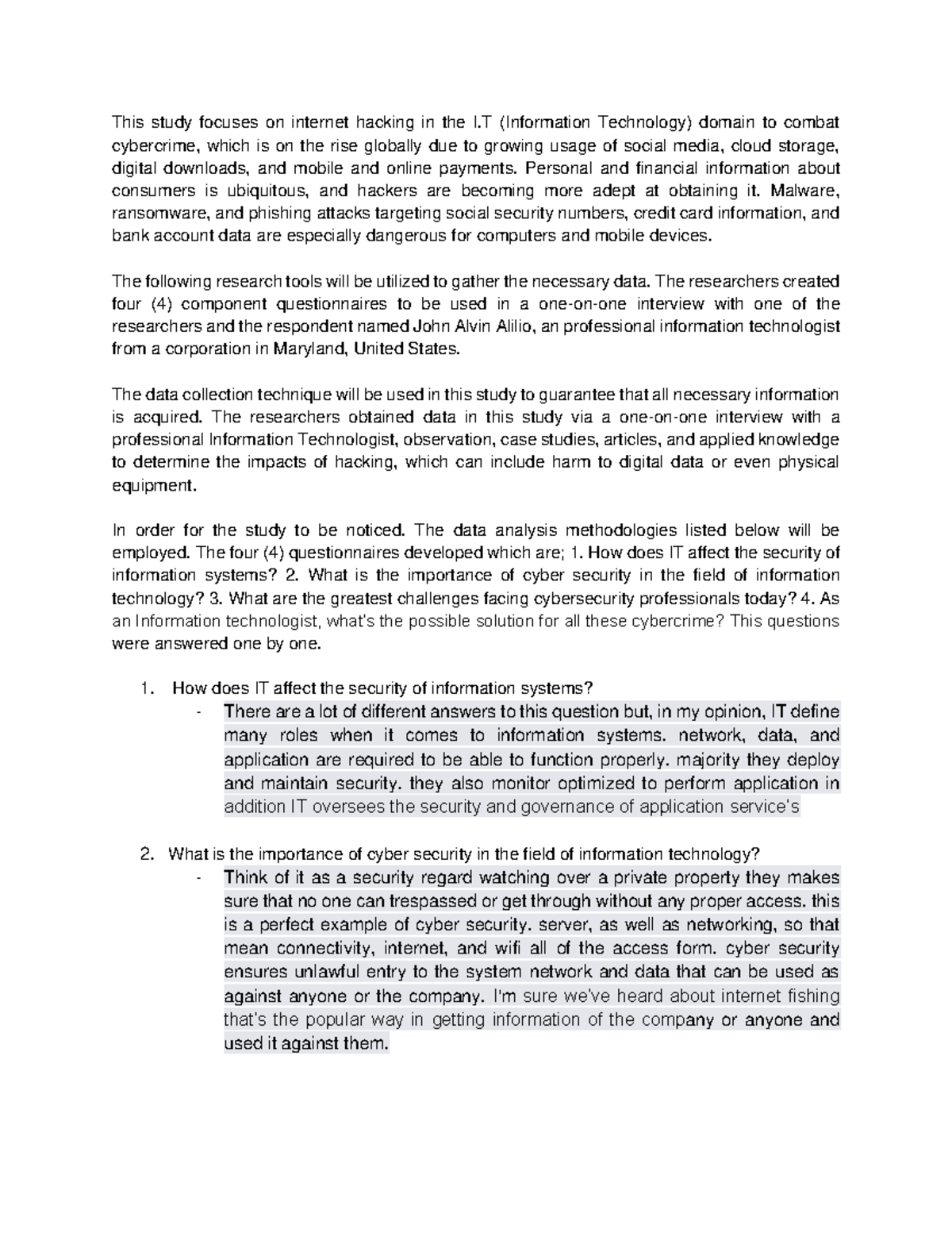 Methodology for IT Cybersecurity Study: Combating Cybercrime Efforts ...