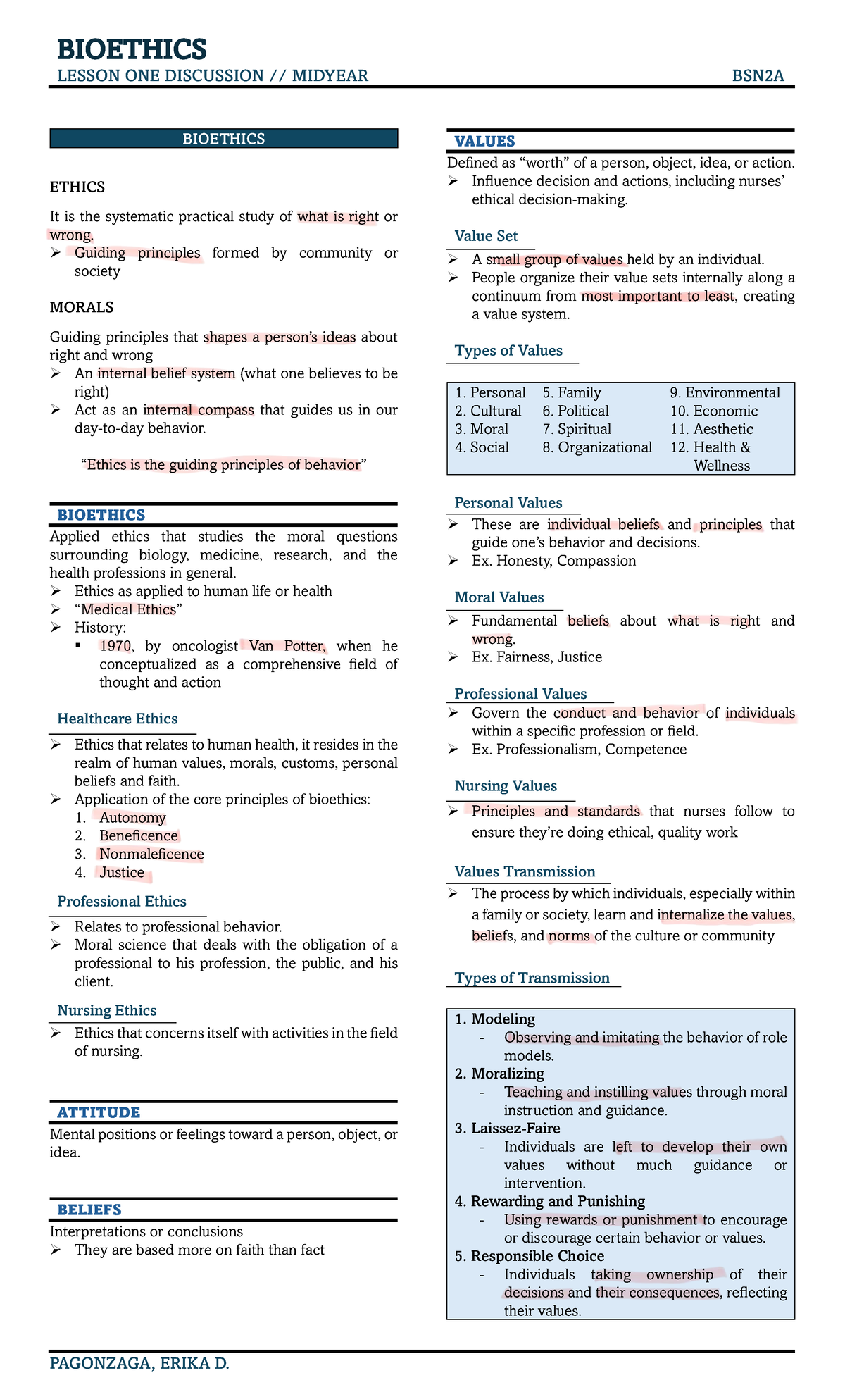 BIOETHICS NCM LESSON ONE DISCUSSION MIDYEAR NOTES - Studocu