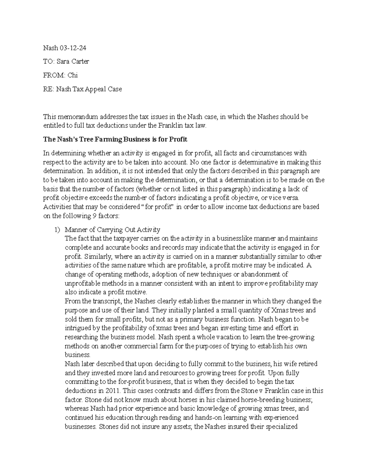 Nash Tax Appeal Case Brief - 03-12-24 Analysis - Studocu