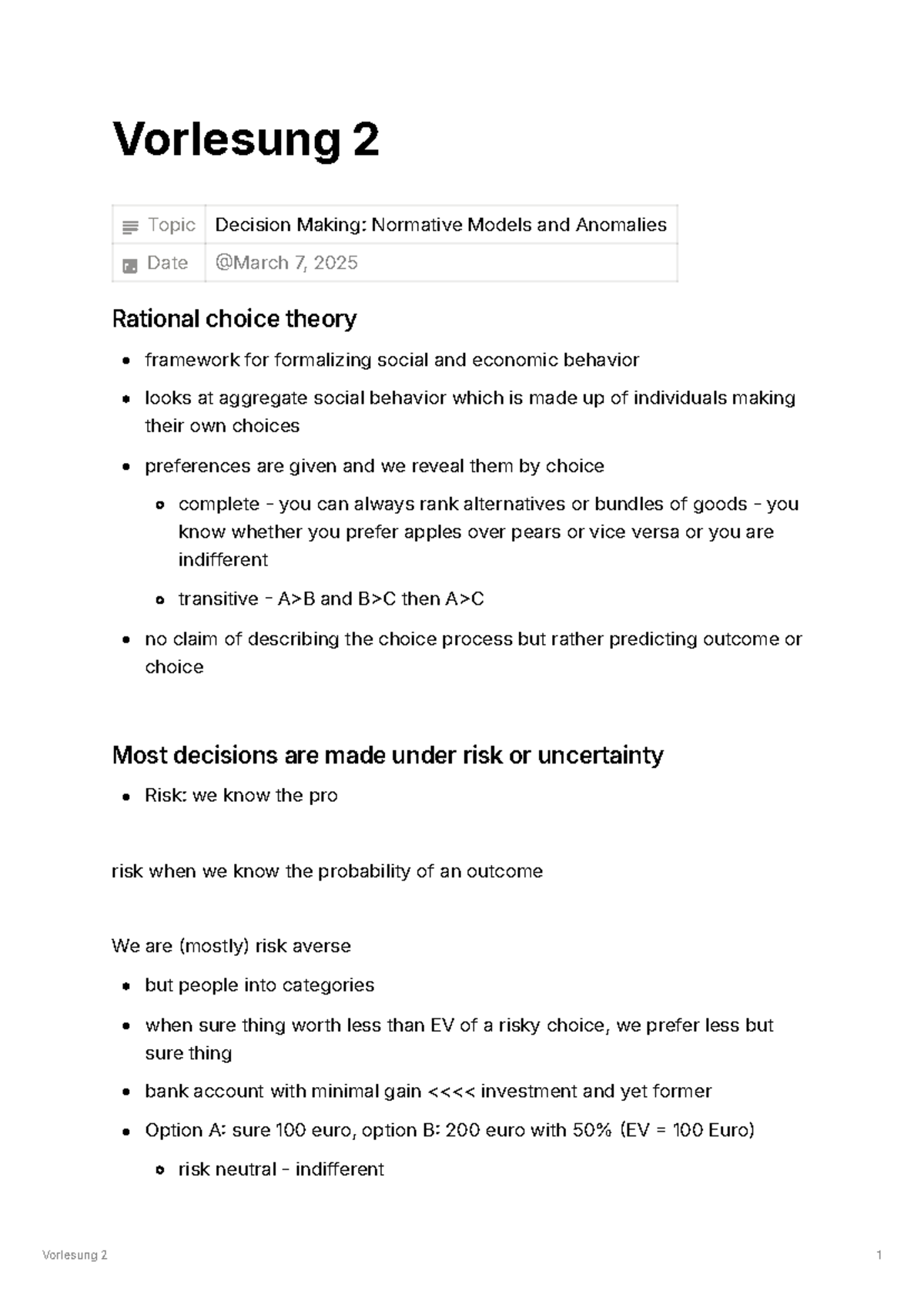 Vorlesung 2: Decision Making - Normative Models & Anomalies Insights ...