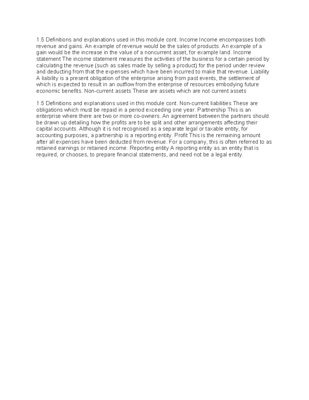 1.5 Definitions and Explanations in Income & Liabilities Module - Studocu