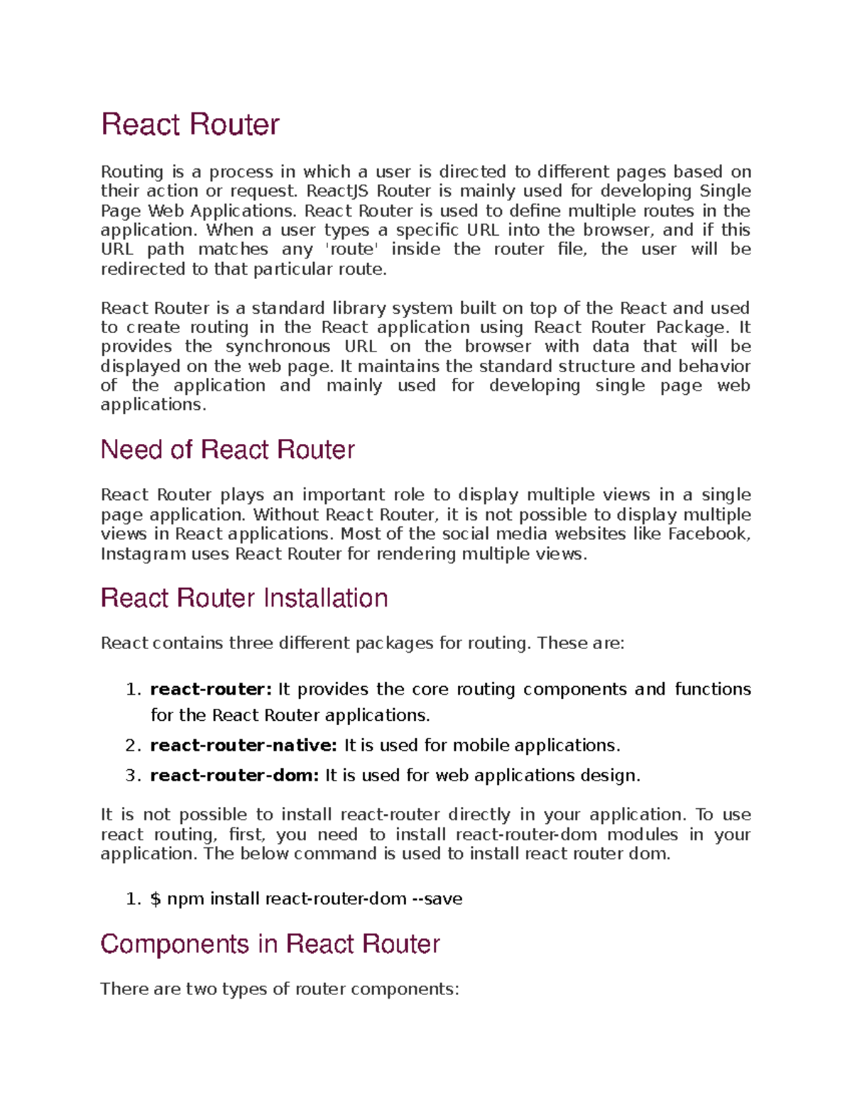 React Router Guide: Understanding Routes & Navigation in React - Studocu