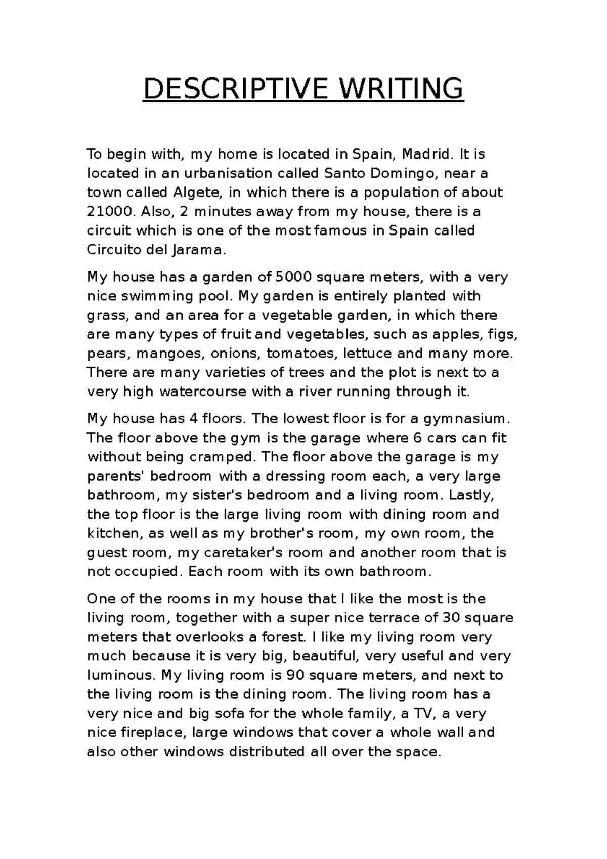 Descriptive Writing alejandro sanchez - DESCRIPTIVE WRITING To begin ...