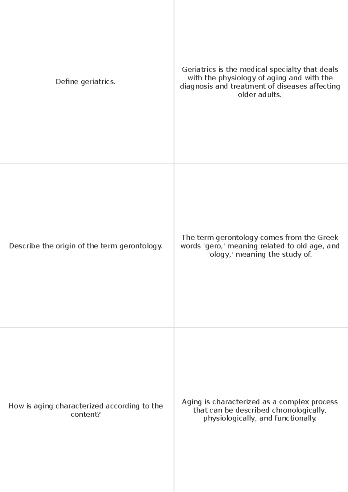 Geria Review Notes: Understanding Aging and Its Implications - Studocu
