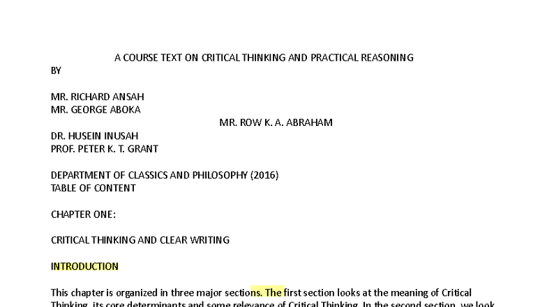 Critical Thinking: A Comprehensive Guide (Course Code: 250711) - Studocu