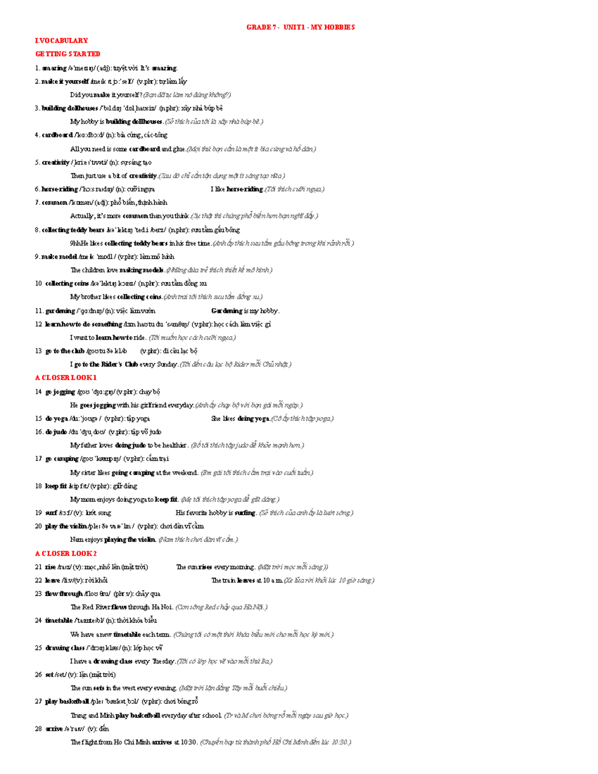 UNIT 1: MY HOBBIES - GRADE 7 GLOBAL 7 EXERCISES WITH AUDIO FILE AND ...