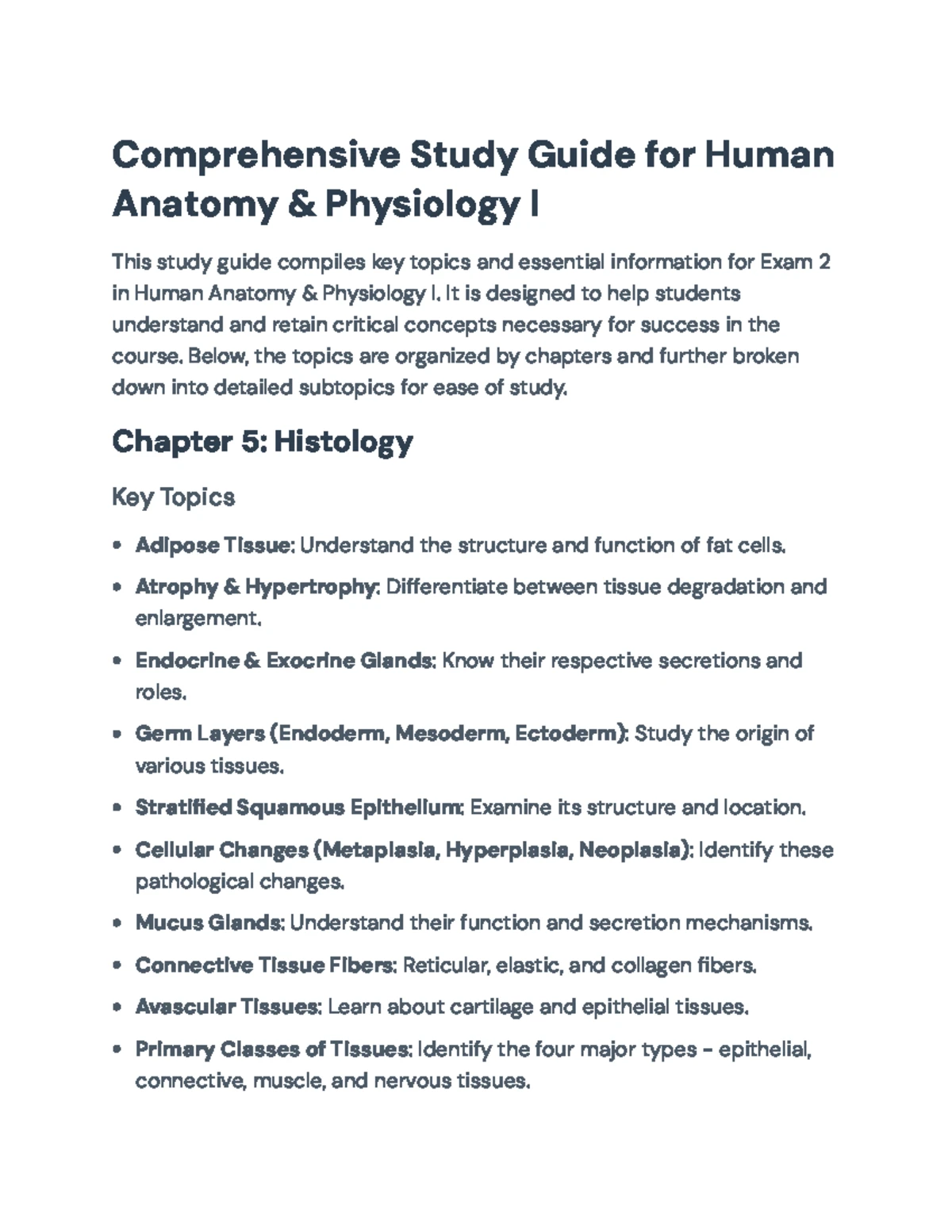Human Anatomy & Physiology I - Exam 2 Study Guide (Ch. 5-8) - Studocu