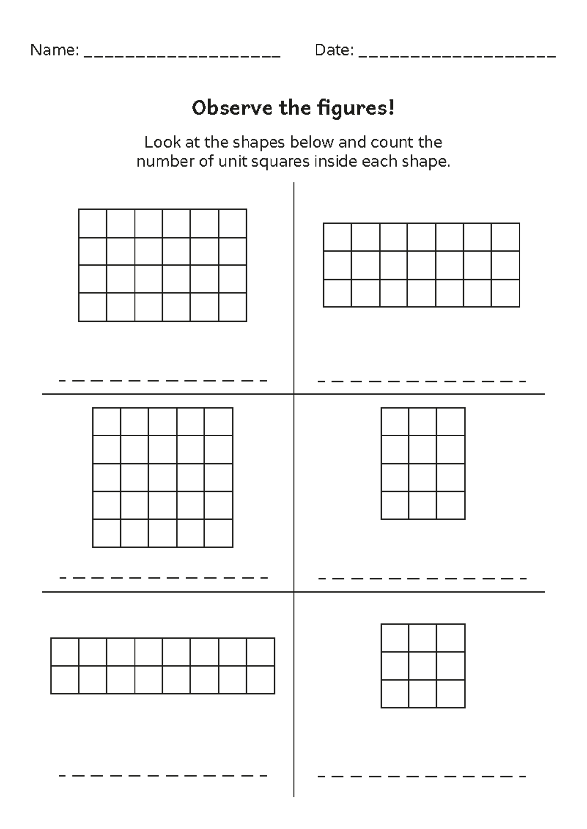Counting Unit Squares - 3rd Grade Worksheet - Name ...