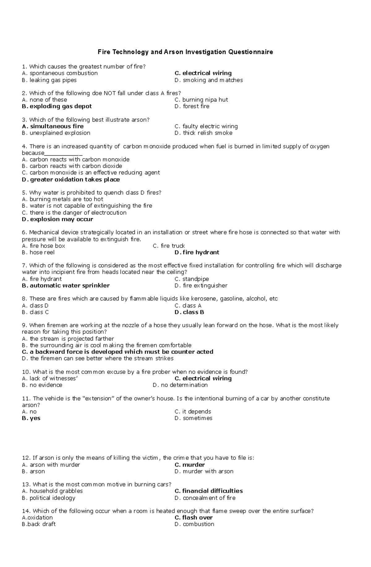 Fire Protection and Arson Investigation Q&A for Exam Preparation - Studocu