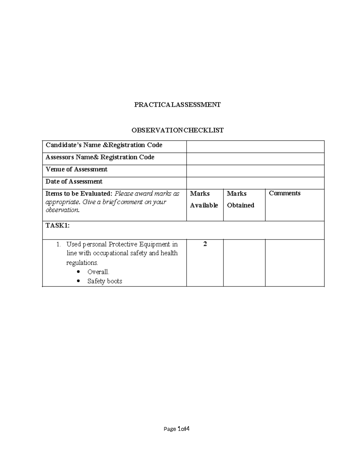 PRACTICAL ASSESSMENT CHECKLIST - OBSERVATION GUIDE - Studocu